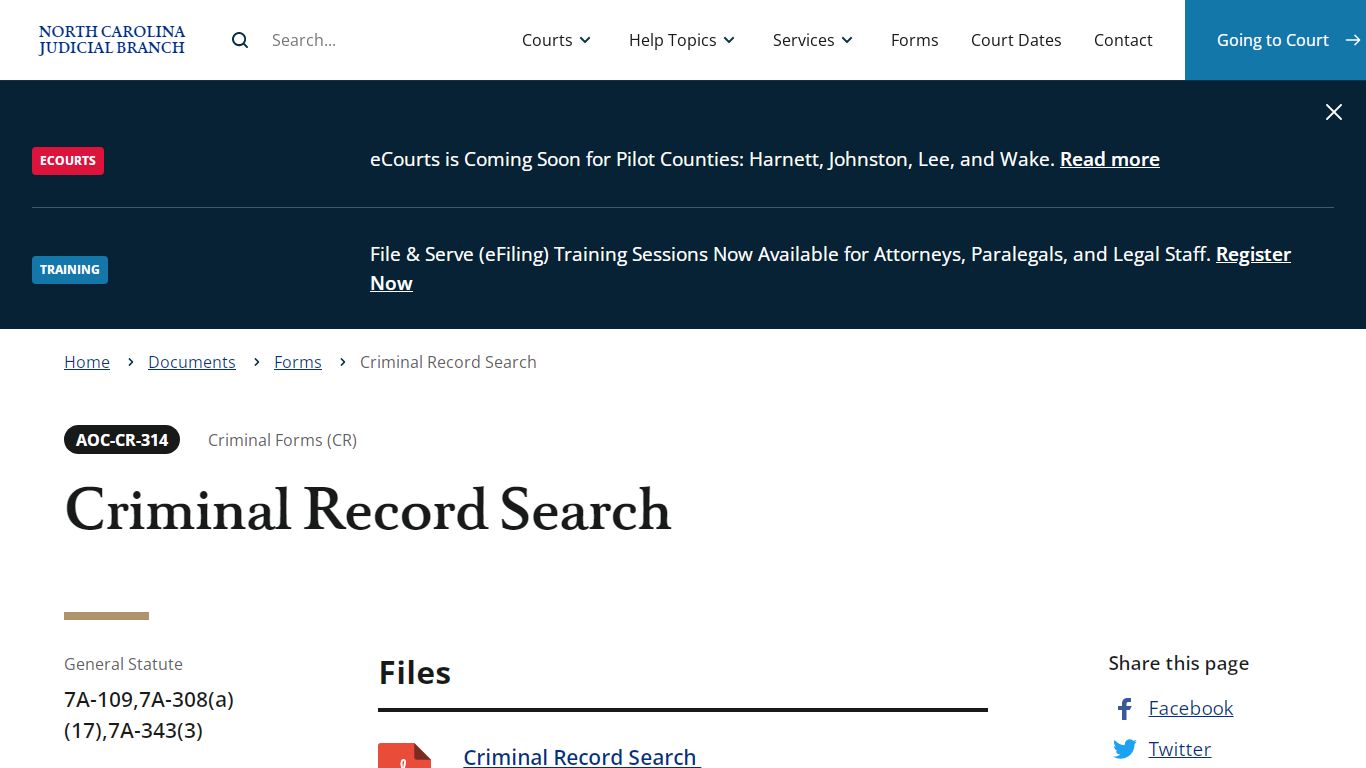 Criminal Record Search | North Carolina Judicial Branch - NCcourts