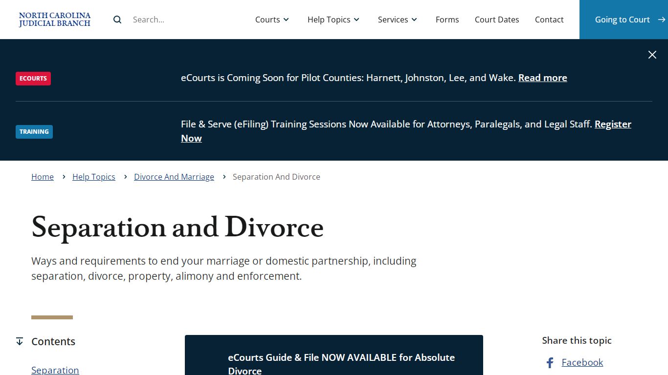 Separation and Divorce | North Carolina Judicial Branch - NCcourts